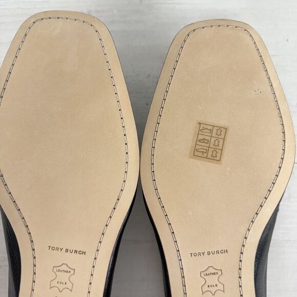 Tory Burch Size 8.5 Perrine Loafer Shoes Square Toe Logo Leather Perfect Black - Picture 12 of 16